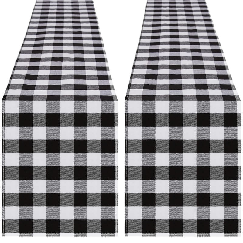 QueenDream Buffalo Plaid Table Runners 2 Packs 13x84 Inches Black and White Check Table Runner Fall Thanksgiving Table Runners for Parties 