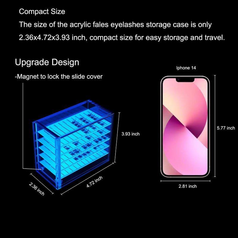 OLACHIKKO Lash Storage Organizer, Upgrade Design Small 5-Layer Lash Trays for Lash Extensions with magnet cover, Blue Semilucent lash tray Organizer, Eyelash Storage Box - Image 3
