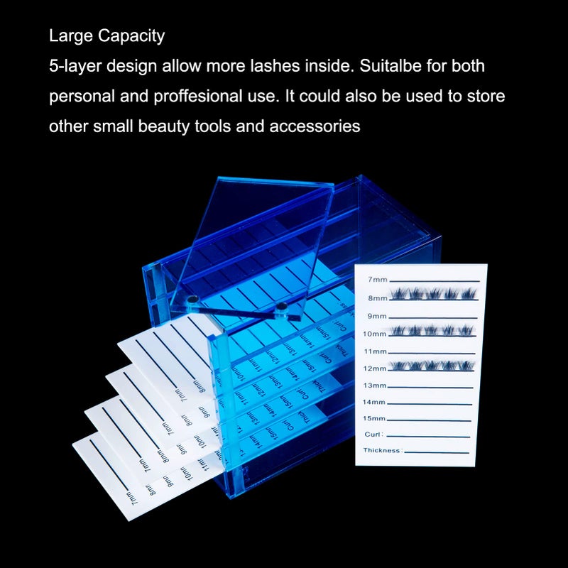 OLACHIKKO Lash Storage Organizer, Upgrade Design Small 5-Layer Lash Trays for Lash Extensions with magnet cover, Blue Semilucent lash tray Organizer, Eyelash Storage Box - Image 4