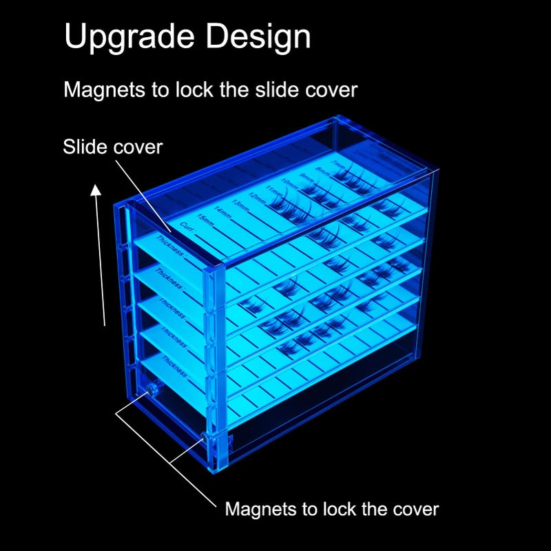OLACHIKKO Lash Storage Organizer, Upgrade Design Small 5-Layer Lash Trays for Lash Extensions with magnet cover, Blue Semilucent lash tray Organizer, Eyelash Storage Box - Image 2