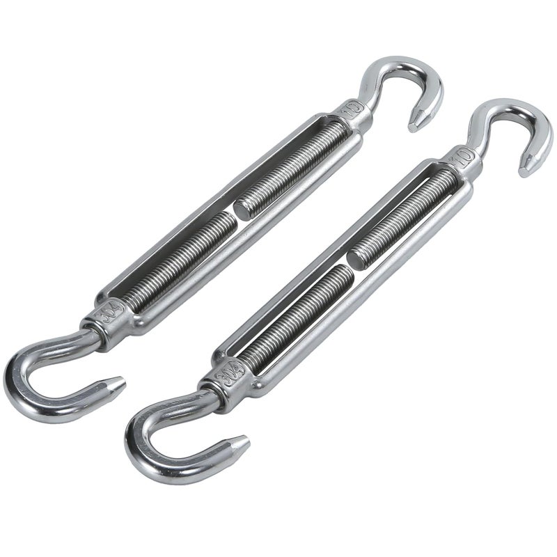 HEVERP 2PCS M10 9.2in Stainless Steel Hook and Hook Turnbuckles,Heavy Duty Shade Sail Hardware,Wire Rope Tension,Antirust - Image 1