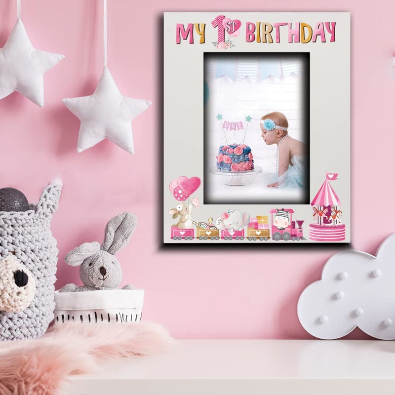 BELLA BUSTA-My 1st Birthday-Baby Boy  Baby Girl First Birthday-UV Print Wood Picture Frame (Girl  5x7 Vertical) - Image 3