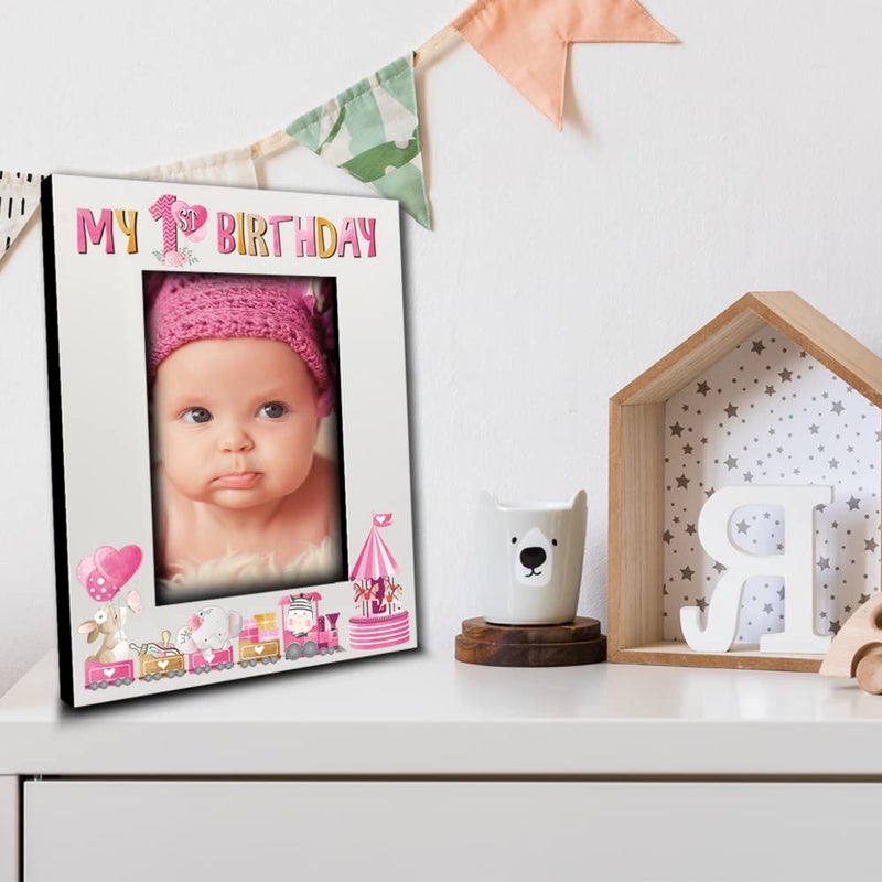 BELLA BUSTA-My 1st Birthday-Baby Boy  Baby Girl First Birthday-UV Print Wood Picture Frame (Girl  5x7 Vertical) - Image 2