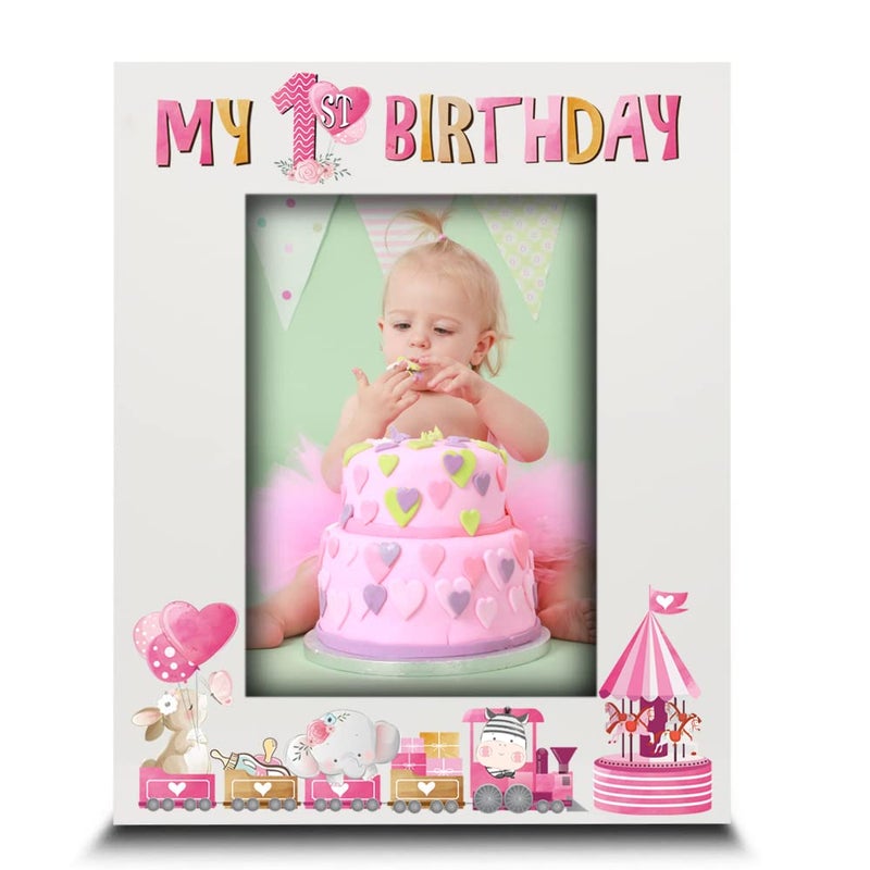 BELLA BUSTA-My 1st Birthday-Baby Boy  Baby Girl First Birthday-UV Print Wood Picture Frame (Girl  5x7 Vertical) - Image 1