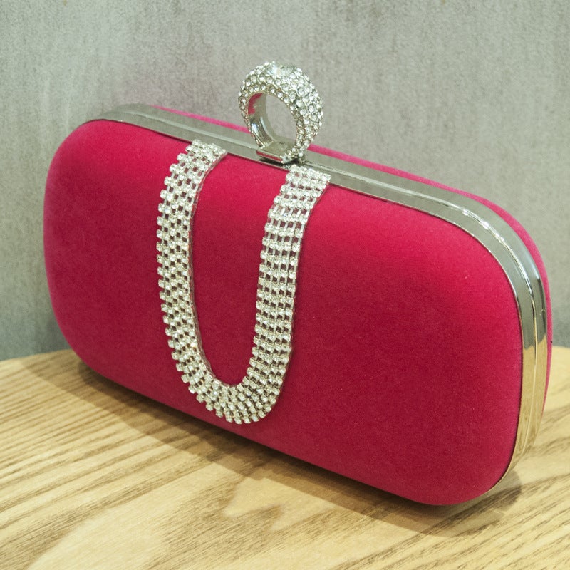 Black Velvet Rhinestone Evening Clutch with Lock Clasp and Phone Pocket - Image 1
