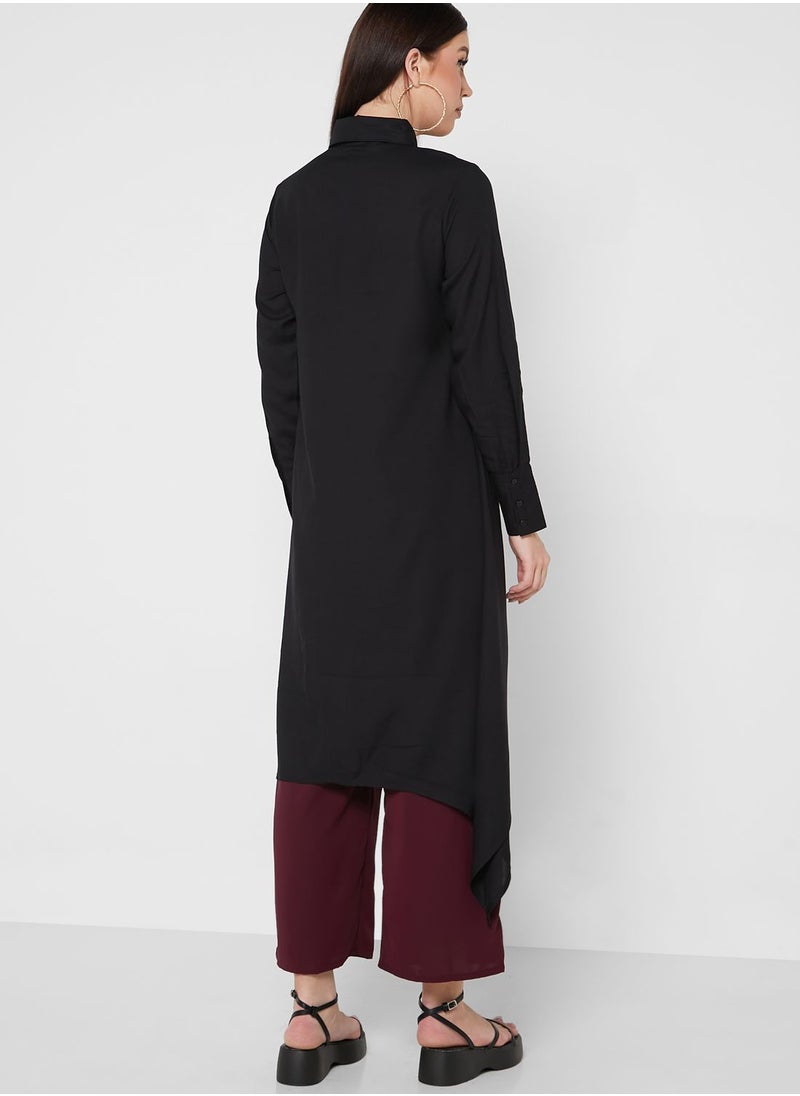 Khizana - Longline Tunic With Collar And Placket Detail - Image 1