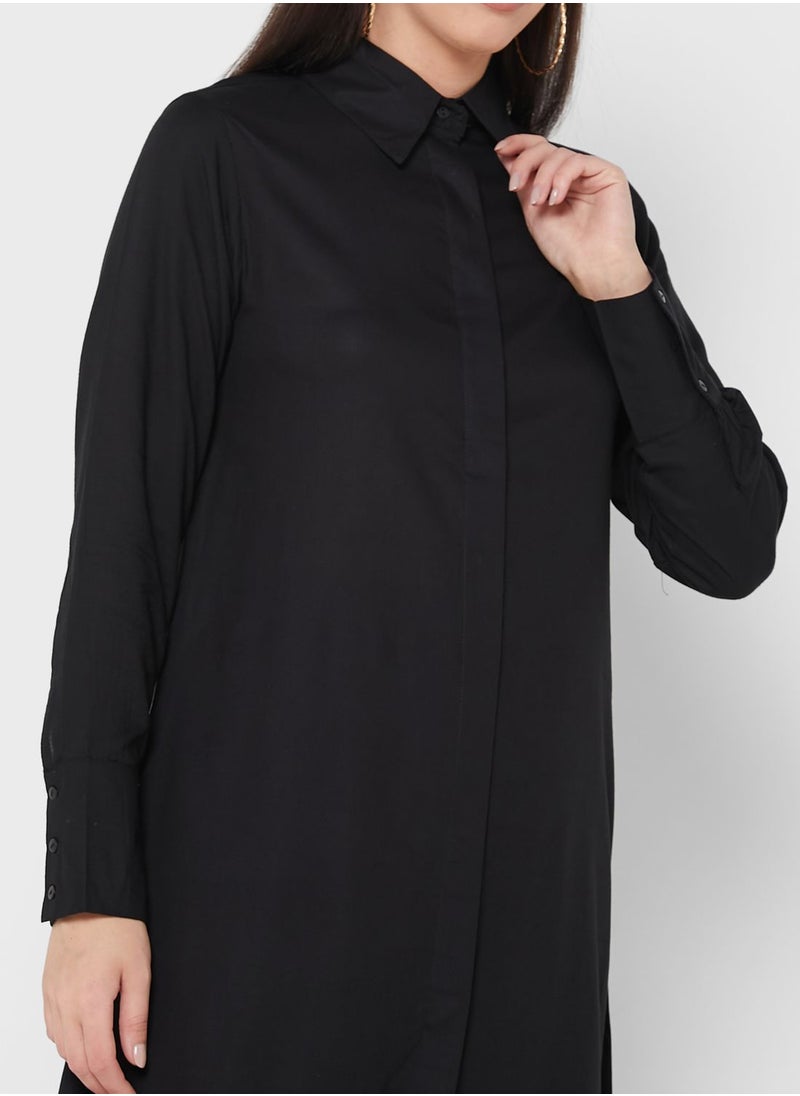 Khizana - Longline Tunic With Collar And Placket Detail - Image 1