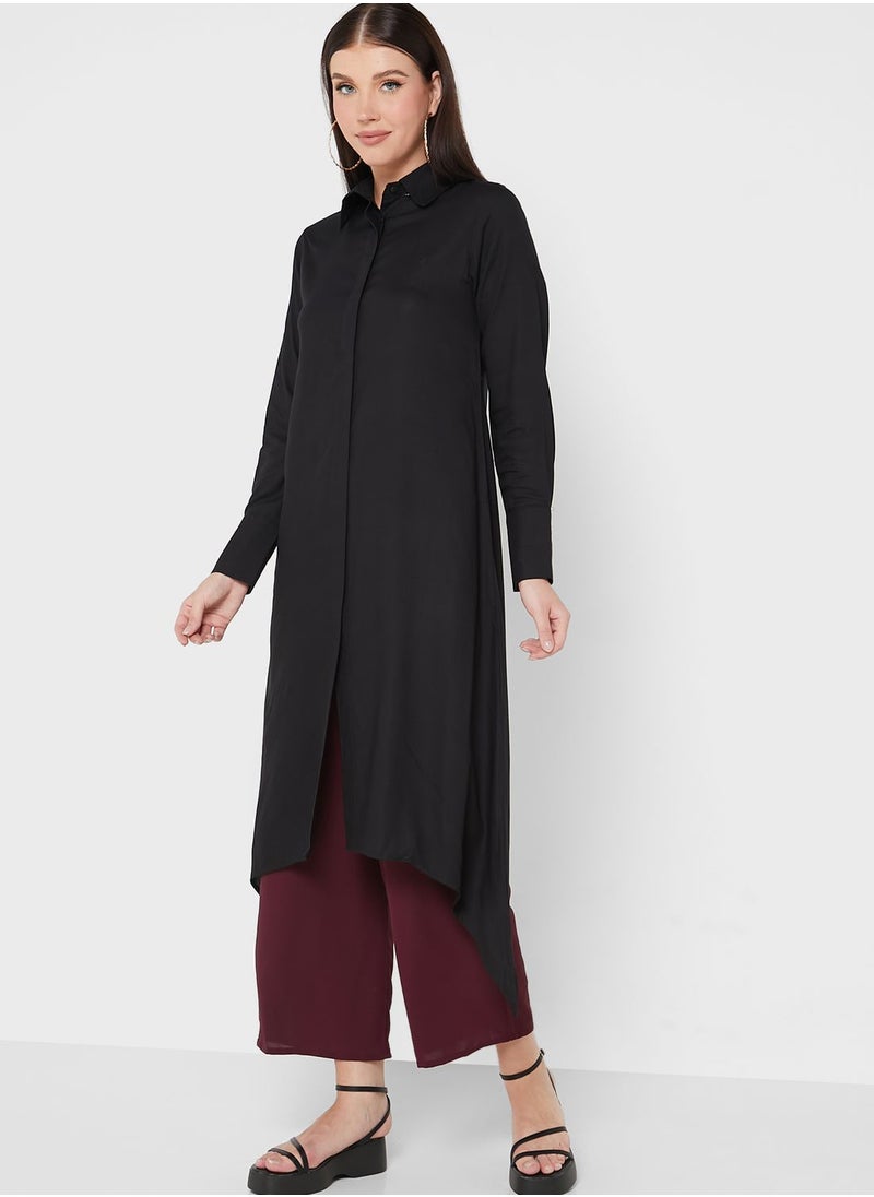 Khizana - Longline Tunic With Collar And Placket Detail - Image 1