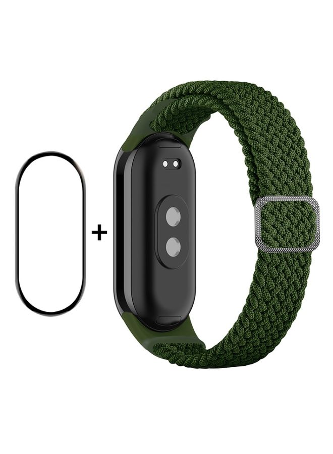 Replacement Strap For Xiaomi Mi Band 8 ENKAY Hat-Prince 2 in 1 Set Full Coverage Screen Protector + Elastic Braided Nylon Watch Band Green