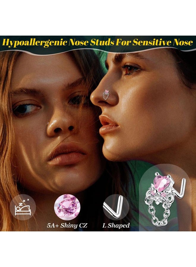 REVOLIA 20Pcs 20G Surgical Steel Nose Rings L Shaped Nose Ring Studs for Women Men CZ Heart Moon Dangle Flower Butterfly Nose Piercing Jewelry, Cubic Zirconia Stainless Steel, cubic zirconia - Image 5