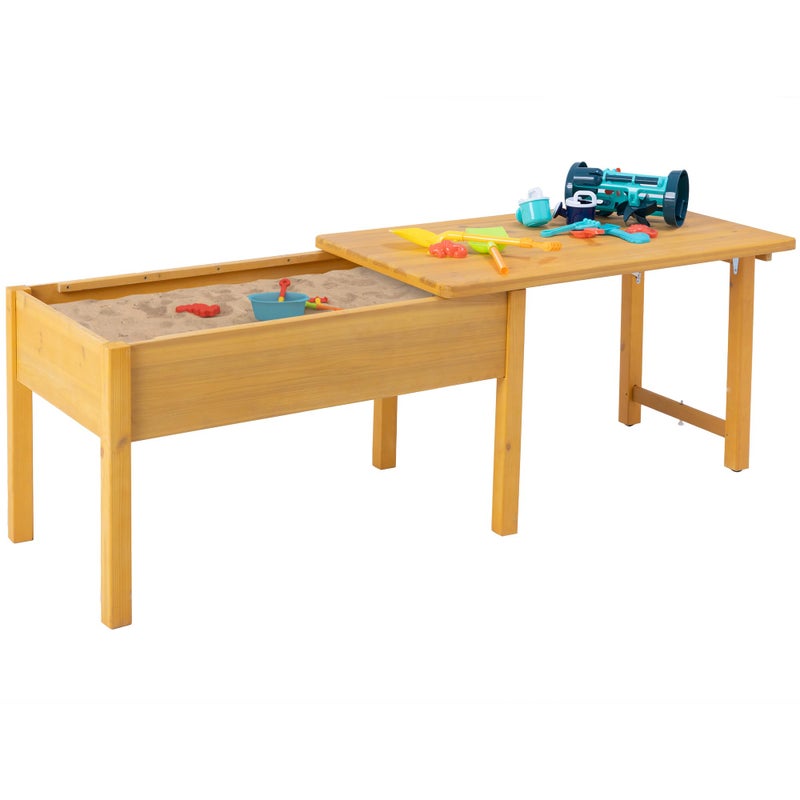 BIRASIL BIRASIL Wooden Kids Sensory Tables with Folding Lid Activity Table for Children Elevated Play Tables with Storage for Indoor Outdoor Yellow 