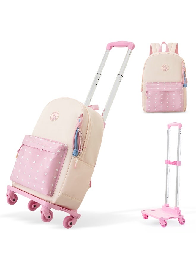 Eazy Kids 16.5” School Backpack w/ 4-Wheel Trolley–Lightweight Laptop School Bag Set, Blush Rush Pink - Image 1