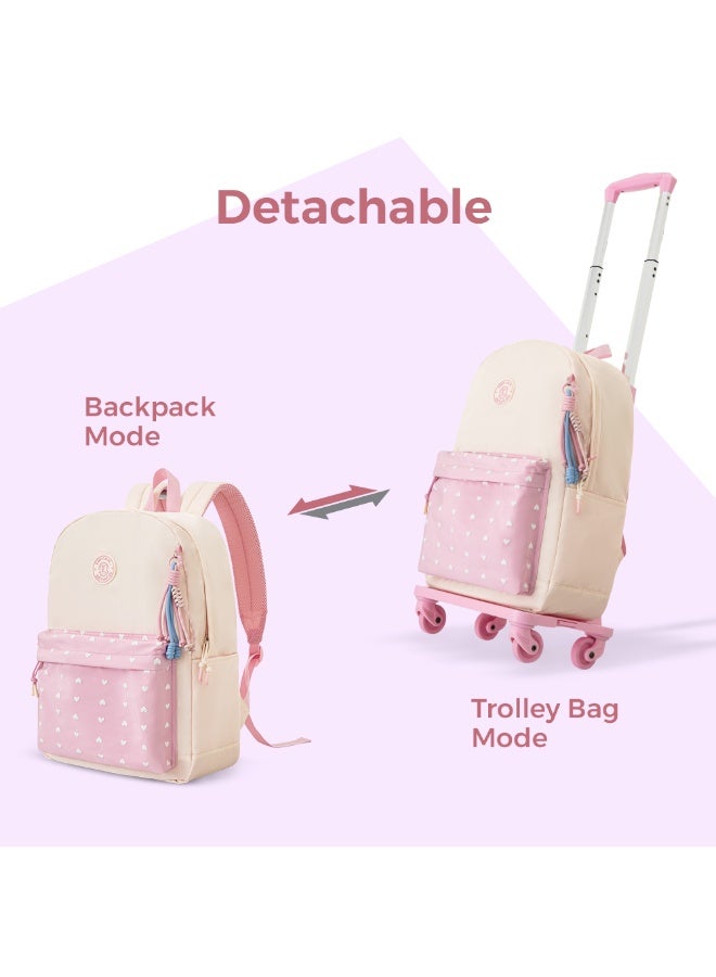 Eazy Kids 16.5” School Backpack w/ 4-Wheel Trolley–Lightweight Laptop School Bag Set, Blush Rush Pink - Image 3