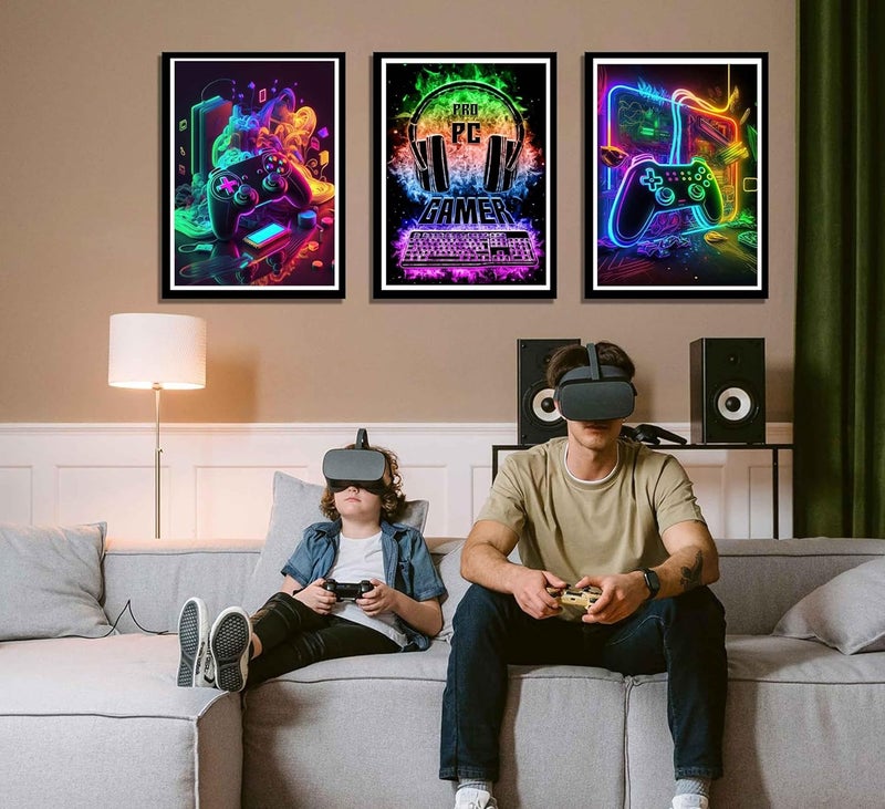 Bukela 3Pcs Cool Gaming Wall Art Retro Video Gamer Watercolor Posters Colorful Neon Gamepad Canvas Paintings Prints for Boys' Room Kids' Gamer Room Bedroom Home Decoration 30x40cm - Image 4