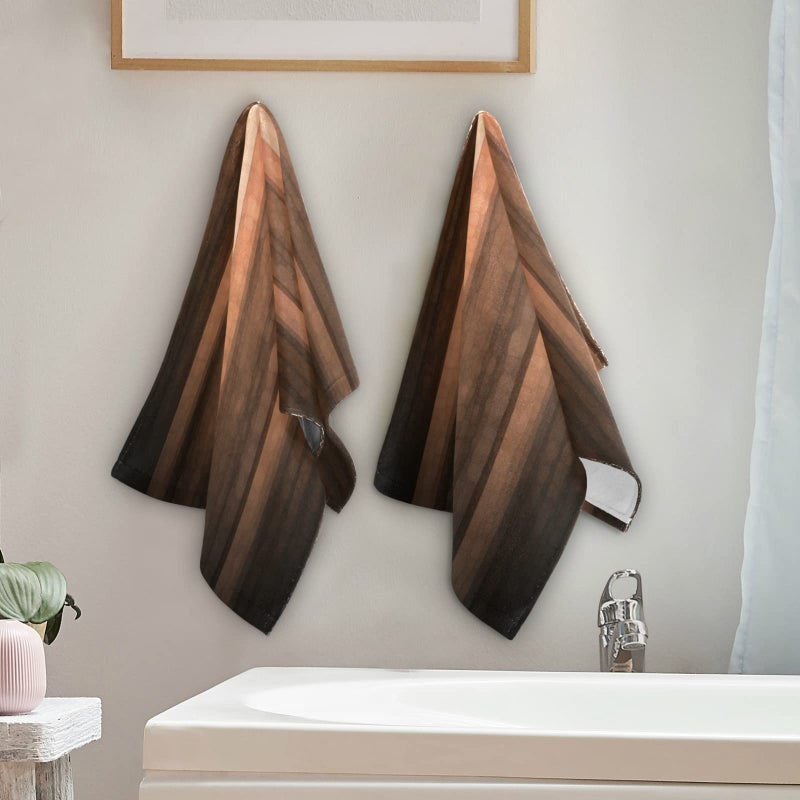 AIYOOLER Hand Towels for Bathroom Set of 2 Brown Earth Orange Copper and Pale Peach Abstract Cool Glass and Vintage Stripe Design Soft Absorbent Small Bath Towels Decorative Towel for Gym,Spa 28x14in - Image 4