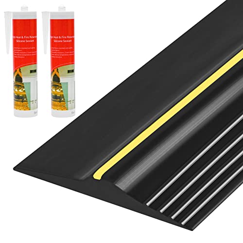 20Ft Universal Garage Door Bottom Threshold Seal Strip with 20oz Glue Gel Weatherproof Rubber DIY Weather Stripping Replacement Black