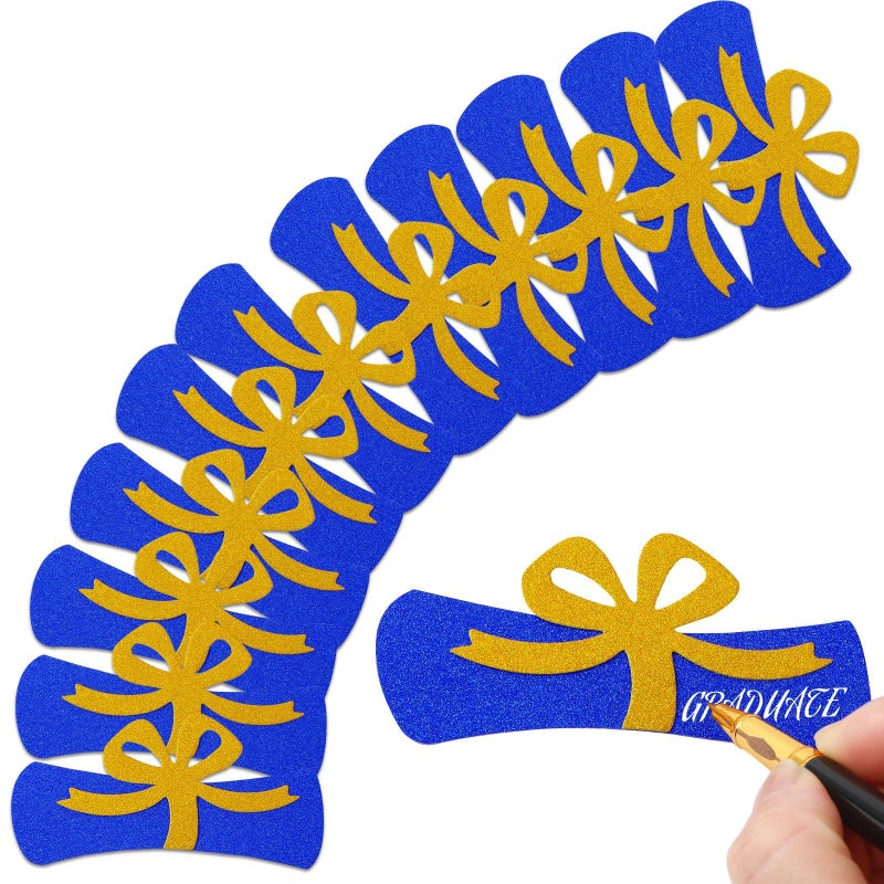JULBEAR 70pcs Diploma Confetti Graduation Centerpeices Congrats Grad Party Decorations Graduation Table Decor Class of 2026 High School College Grad Party Supplies Gold Blue 4 inches - Image 2