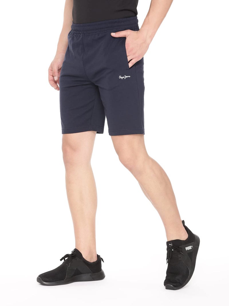 Pepe Jeans Athleisure Men Knit Cotton Stretch Shorts | Breathable Cotton Jersey, Gym and Casual Wear | with Drawstring and Zip Pocket in Navy Blue - M - Image 2