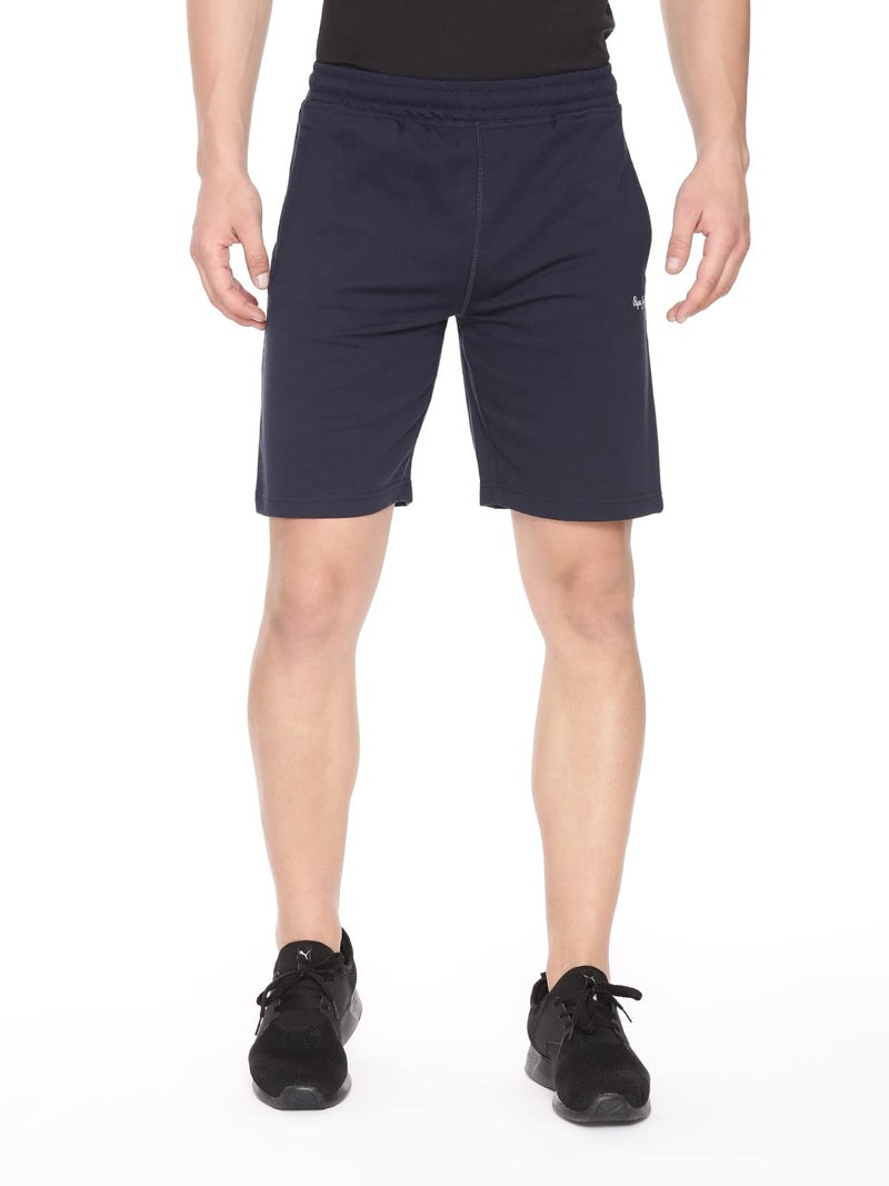 Pepe Jeans Athleisure Men Knit Cotton Stretch Shorts | Breathable Cotton Jersey, Gym and Casual Wear | with Drawstring and Zip Pocket in Navy Blue - M - Image 1