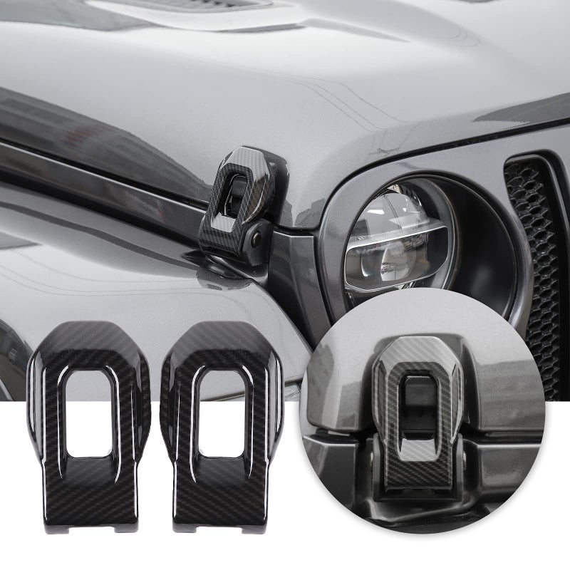 Voodonala for Jeep JL ABS Carbon Fiber Hood Latches Decor Trim for 2018-2022 Jeep Wrangler JL JLU, 2pcs