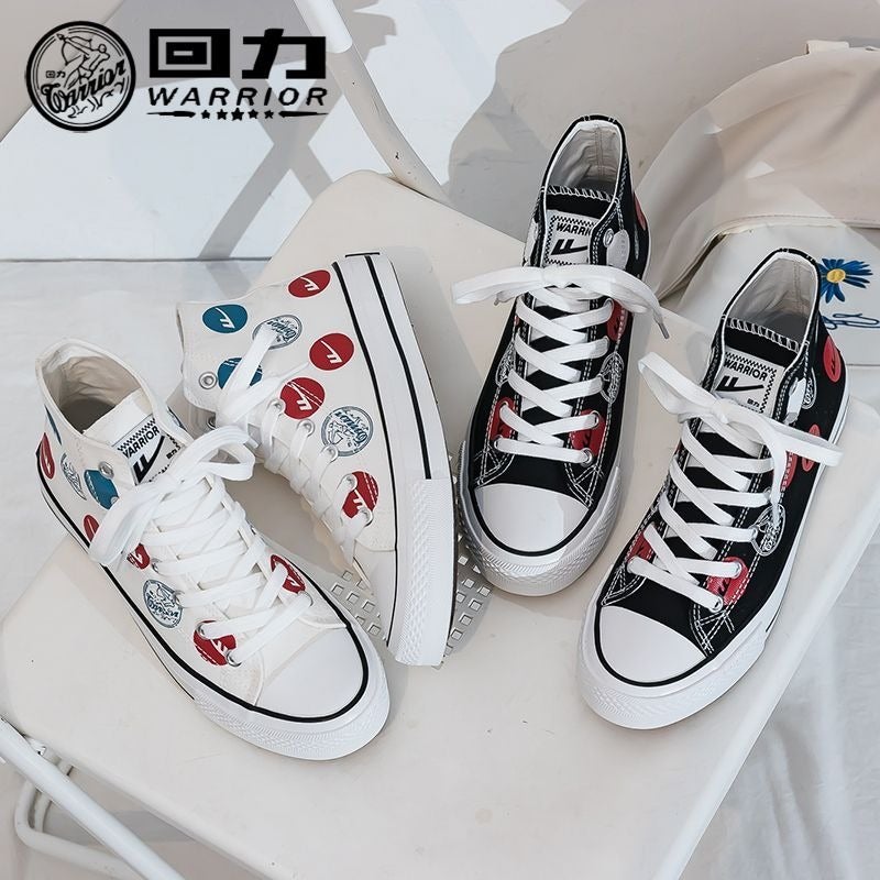 Warrior Canvas shoes for women, versatile and stylish—perfect for students; trendy vintage white sneakers with a high-top design, ideal for campus wear; spring‑time thick‑sole, high‑ankle skate shoes for women. - Image 5