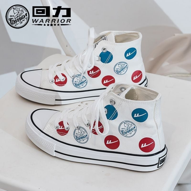 Warrior Canvas shoes for women, versatile and stylish—perfect for students; trendy vintage white sneakers with a high-top design, ideal for campus wear; spring‑time thick‑sole, high‑ankle skate shoes for women. - Image 4