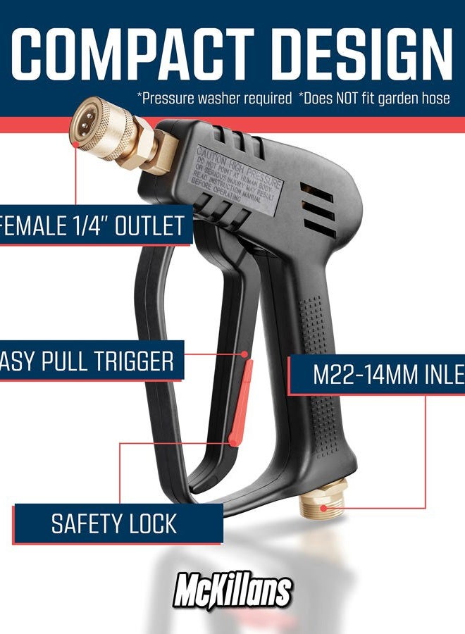 McKillans Short Pressure Washer Gun with Replacement M22 Inlet- High Pressure Water Handle with 1/4” Quick Connector Coupler - Power Washer Gun Compatible with Foam Cannon - Car Wash Foam Gun - Image 3