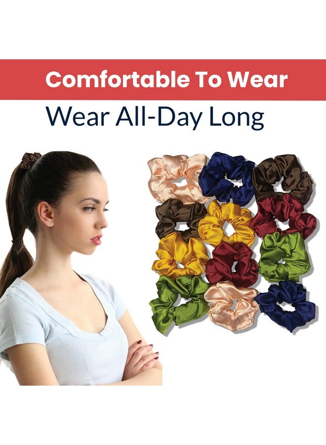 TEMPERIA (12 pcs) Silk Satin Scrunchies For Women & Girls - Stylish Luxury Ponytail Rubber Band Ties for Hair - Mix Colours (MN02) - Image 4