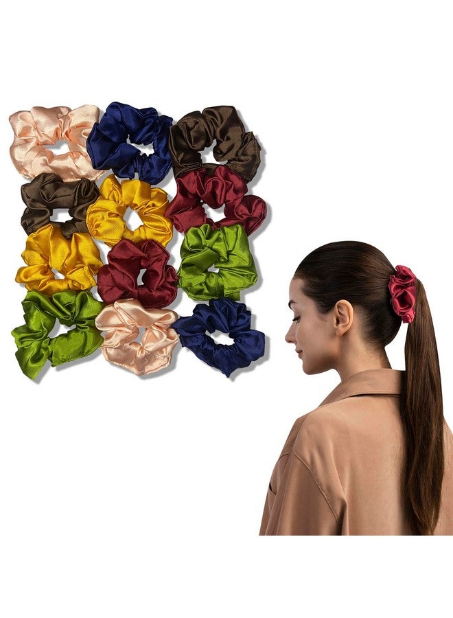 TEMPERIA (12 pcs) Silk Satin Scrunchies For Women & Girls - Stylish Luxury Ponytail Rubber Band Ties for Hair - Mix Colours (MN02) - Image 1