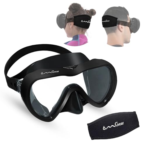 OMGear Diving Mask Snorkeling Gear Kids Adult Snorkel Mask Dive Goggles Silicone Swim Glasses with Nose Cover for Scuba Free Diving Spearfishing Neoprene Strap Cover Impact Resistance Ink - Image 1