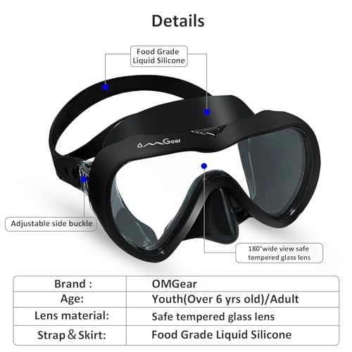OMGear Diving Mask Snorkeling Gear Kids Adult Snorkel Mask Dive Goggles Silicone Swim Glasses with Nose Cover for Scuba Free Diving Spearfishing Neoprene Strap Cover Impact Resistance Ink - Image 3