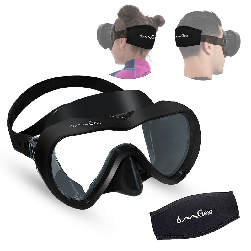 OMGear Diving Mask Snorkeling Gear Kids Adult Snorkel Mask Dive Goggles Silicone Swim Glasses with Nose Cover for Scuba Free Diving Spearfishing Neoprene Strap Cover Impact Resistance Ink - Image 2