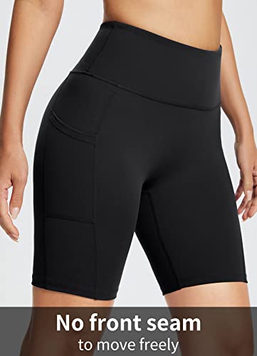 baleaf Biker Shorts Women Yoga Gym Workout Spandex Running Volleyball Tummy Control Compression with Pockets Soft 8" Black XXL - Image 2