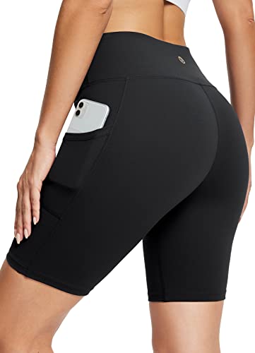 baleaf Biker Shorts Women Yoga Gym Workout Spandex Running Volleyball Tummy Control Compression with Pockets Soft 8" Black XXL - Image 1