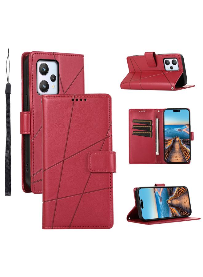 S-TOP Case For Realme 9 4G PU Genuine Leather Texture Embossed Line Phone Case - Image 1