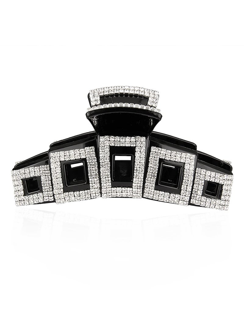 Fodattm Elegant Large Rhinestone Hair Clip Jaw Clip Women Lady Crystal Hairpin Thick Hair Claw Hair Accessories Black  B 
