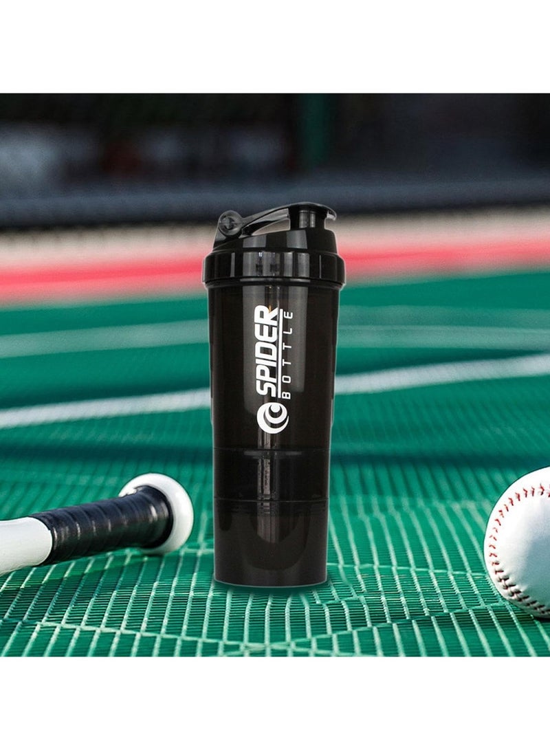 سبايدر زجاجة خلط البروتين مع كوب خلاط لمزج البروتينات سعة 500 مل للاستخدام في الجيم والرياضة الخارجية وقبل التمرين والسفر - Image 4