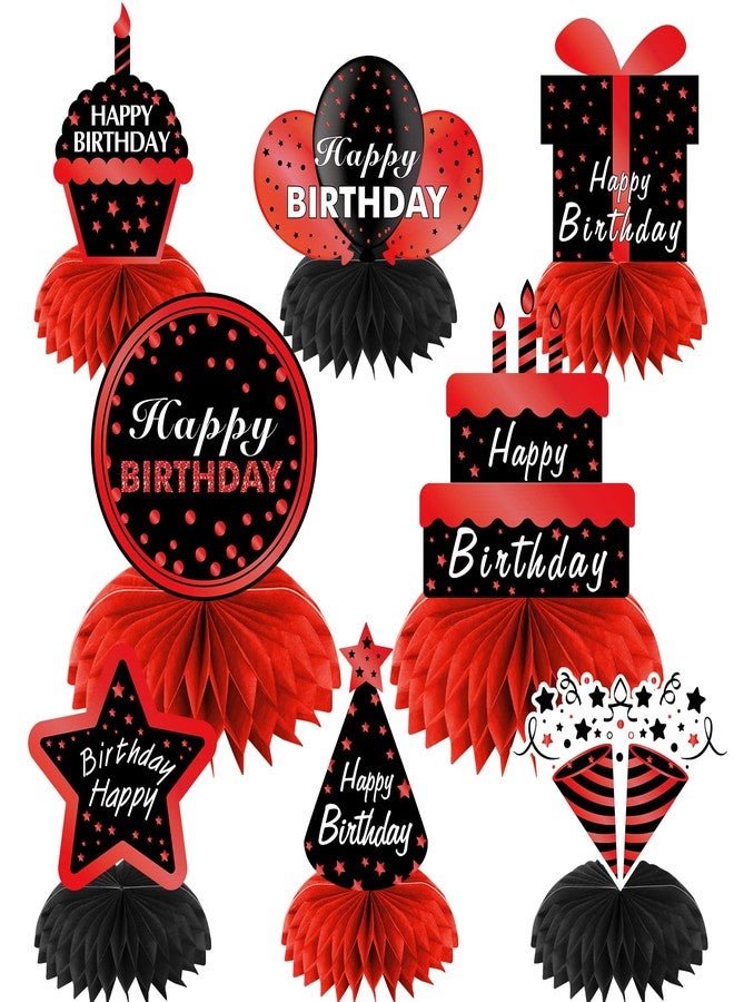 Parfundg Red & Black Honeycomb Centerpieces, 8Pcs Table Toppers - Happy Birthday Party Supplies for Men & Women, 16th to 60th Birthday Table Decor - Image 1