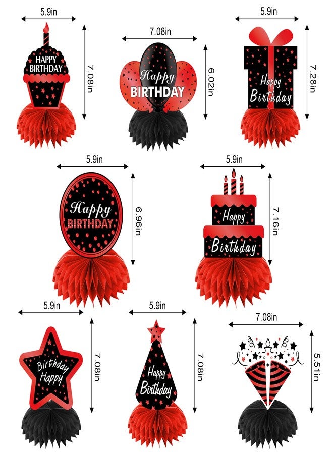Parfundg Red & Black Honeycomb Centerpieces, 8Pcs Table Toppers - Happy Birthday Party Supplies for Men & Women, 16th to 60th Birthday Table Decor - Image 2