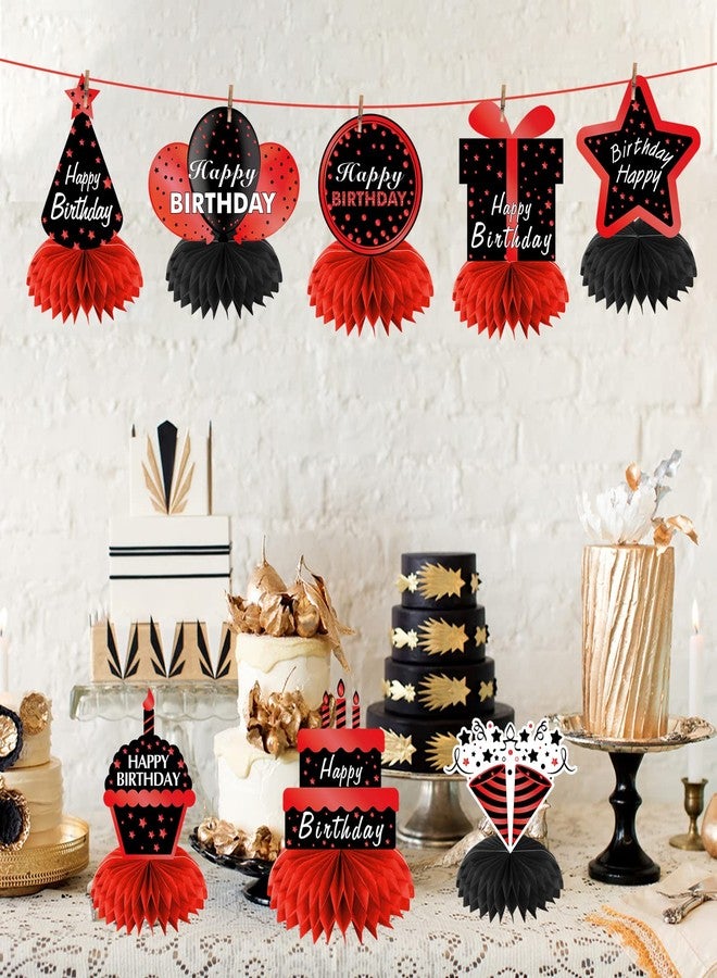 Parfundg Red & Black Honeycomb Centerpieces, 8Pcs Table Toppers - Happy Birthday Party Supplies for Men & Women, 16th to 60th Birthday Table Decor - Image 3
