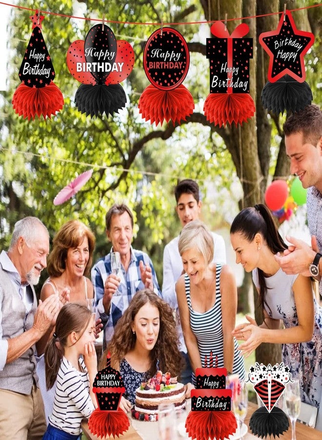 Parfundg Red & Black Honeycomb Centerpieces, 8Pcs Table Toppers - Happy Birthday Party Supplies for Men & Women, 16th to 60th Birthday Table Decor - Image 4