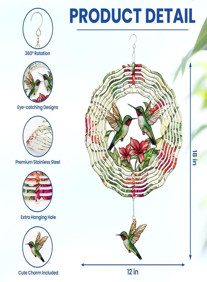 FLAGWIX Hummingbird Wind Spinner Yard Decorations Outdoor Indoor - 3D Stainless Steel Metal Wind Spinners 12 in - Hanging Garden Decor, Mothers Day Birthday Gifts for Women Mom Grandmother - Image 3