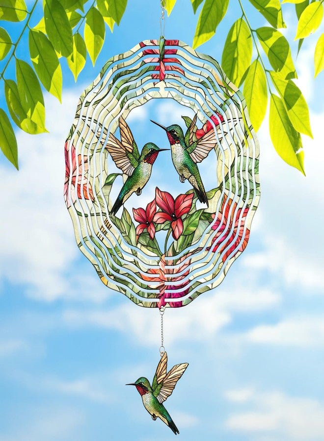 FLAGWIX Hummingbird Wind Spinner Yard Decorations Outdoor Indoor - 3D Stainless Steel Metal Wind Spinners 12 in - Hanging Garden Decor, Mothers Day Birthday Gifts for Women Mom Grandmother - Image 1