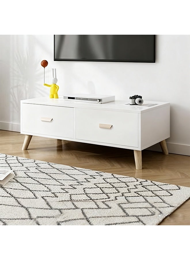 2-Drawer TV Cabinet, Solid Wood Modern TV Bench, Media Console Entertainment Center and Storage, Multi Functional TV Table TV Stand For Living Room and Bedroom - Image 1