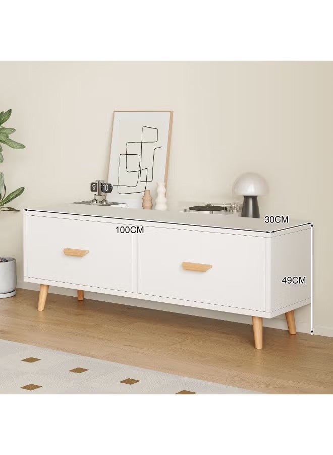 2-Drawer TV Cabinet, Solid Wood Modern TV Bench, Media Console Entertainment Center and Storage, Multi Functional TV Table TV Stand For Living Room and Bedroom - Image 2