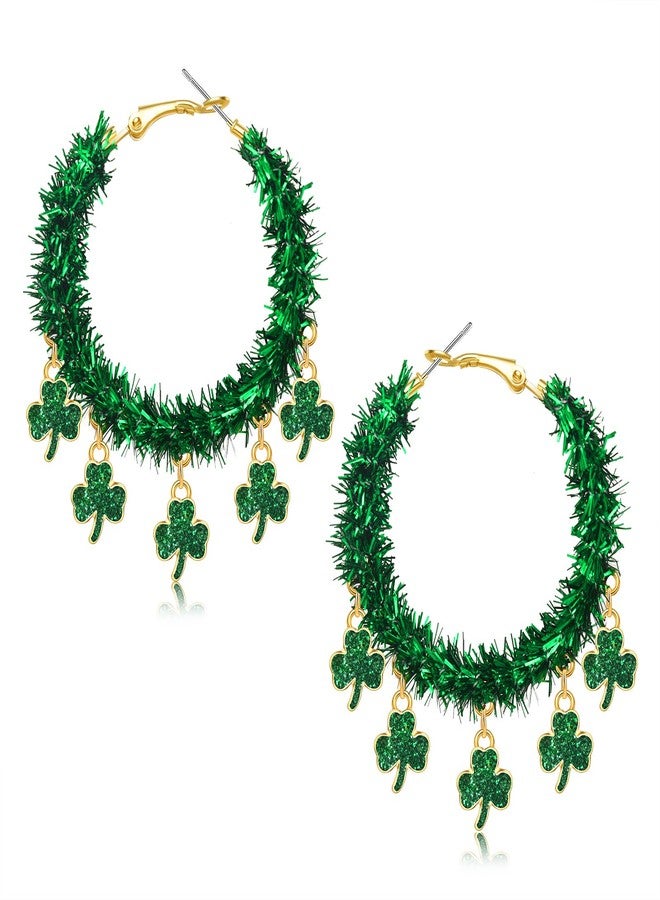HZEYN St.Patrick's Day Earrings for Women Glitter Green Shamrock Hoop Earrings St.Patrick's Day Outfit Party Decoration Holiday Jewelry Gifts (Shamrock) - Image 1