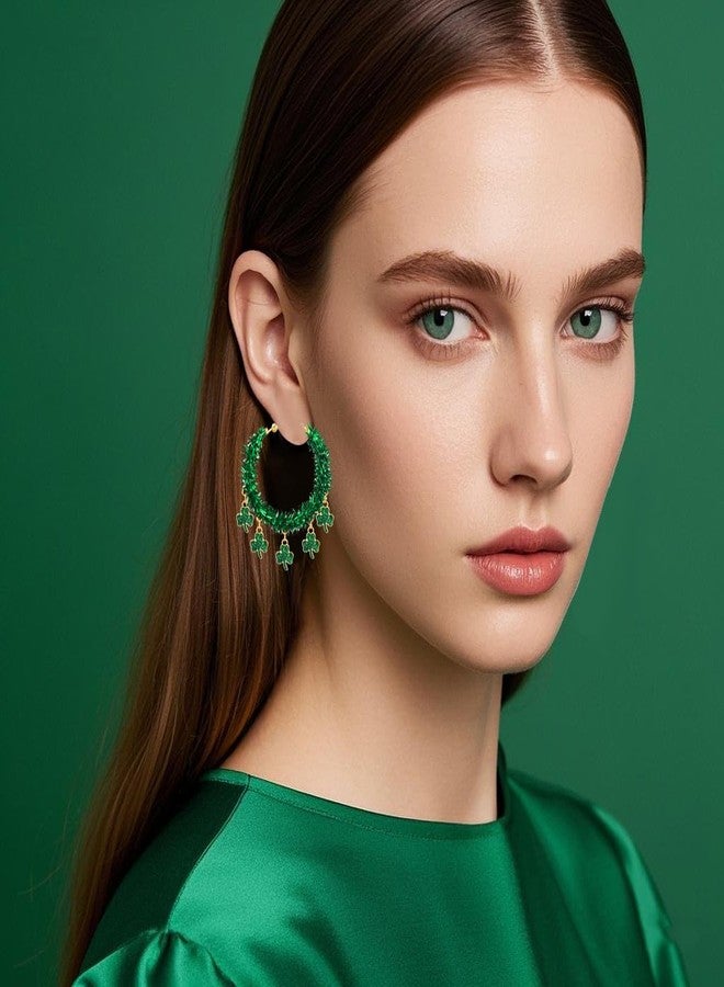 HZEYN St.Patrick's Day Earrings for Women Glitter Green Shamrock Hoop Earrings St.Patrick's Day Outfit Party Decoration Holiday Jewelry Gifts (Shamrock) - Image 4