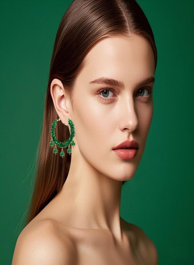 HZEYN St.Patrick's Day Earrings for Women Glitter Green Shamrock Hoop Earrings St.Patrick's Day Outfit Party Decoration Holiday Jewelry Gifts (Shamrock) - Image 3