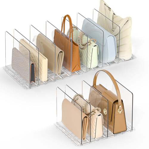 SortNStore Bag & Purse Organizer for Closet: Adjustable Clear Handbag Storage Shelf - Plastic Clutch Dividers for Closet Organizers and Storage - Keep Carteras & Pocketbook Upright 3 Pack - 11Dividers - Image 1