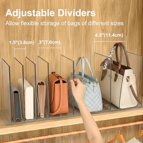 SortNStore Bag & Purse Organizer for Closet: Adjustable Clear Handbag Storage Shelf - Plastic Clutch Dividers for Closet Organizers and Storage - Keep Carteras & Pocketbook Upright 3 Pack - 11Dividers - Image 4